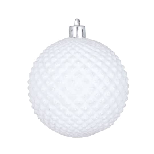 Vickerman 4" White Durian Glitter Ball Ornaments, 6ct.